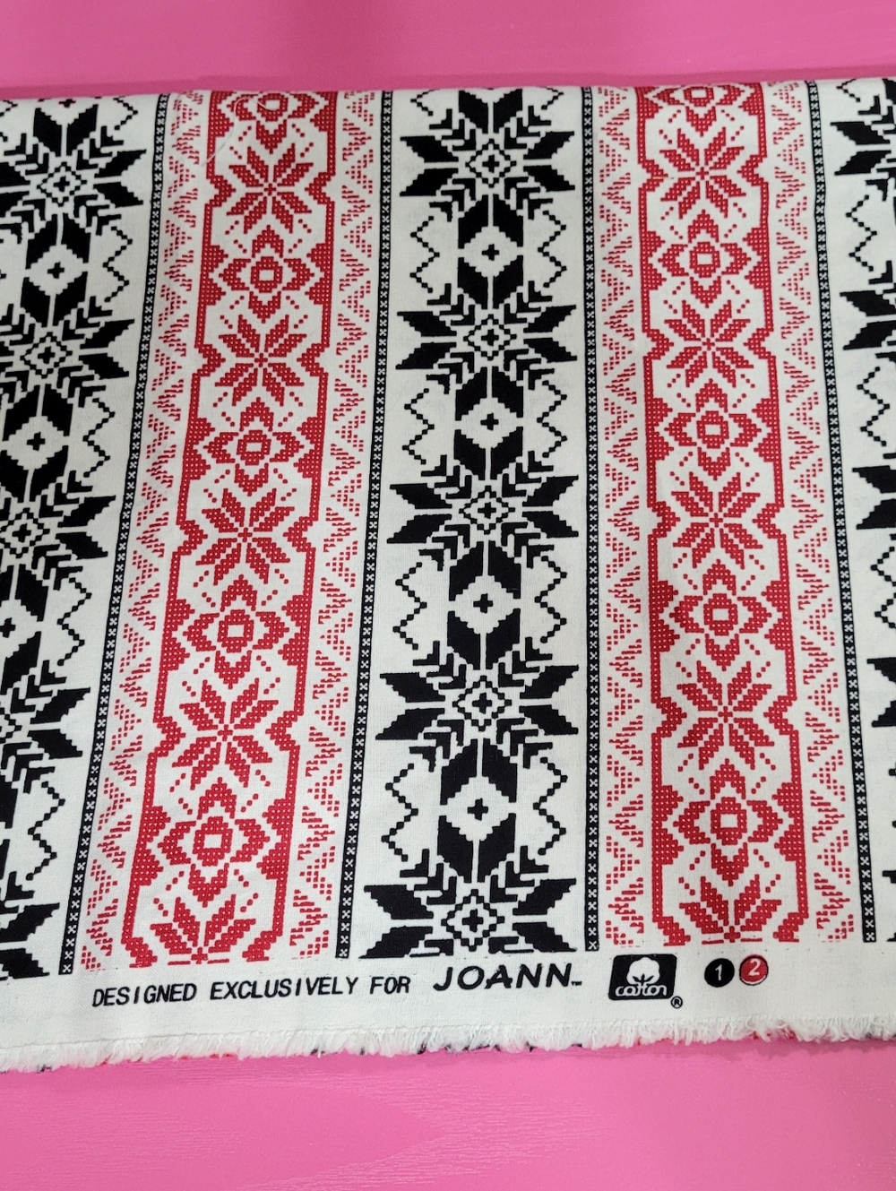 JoAnn Holiday Nordic Stripe Fabric - Red & Black on White (0703)